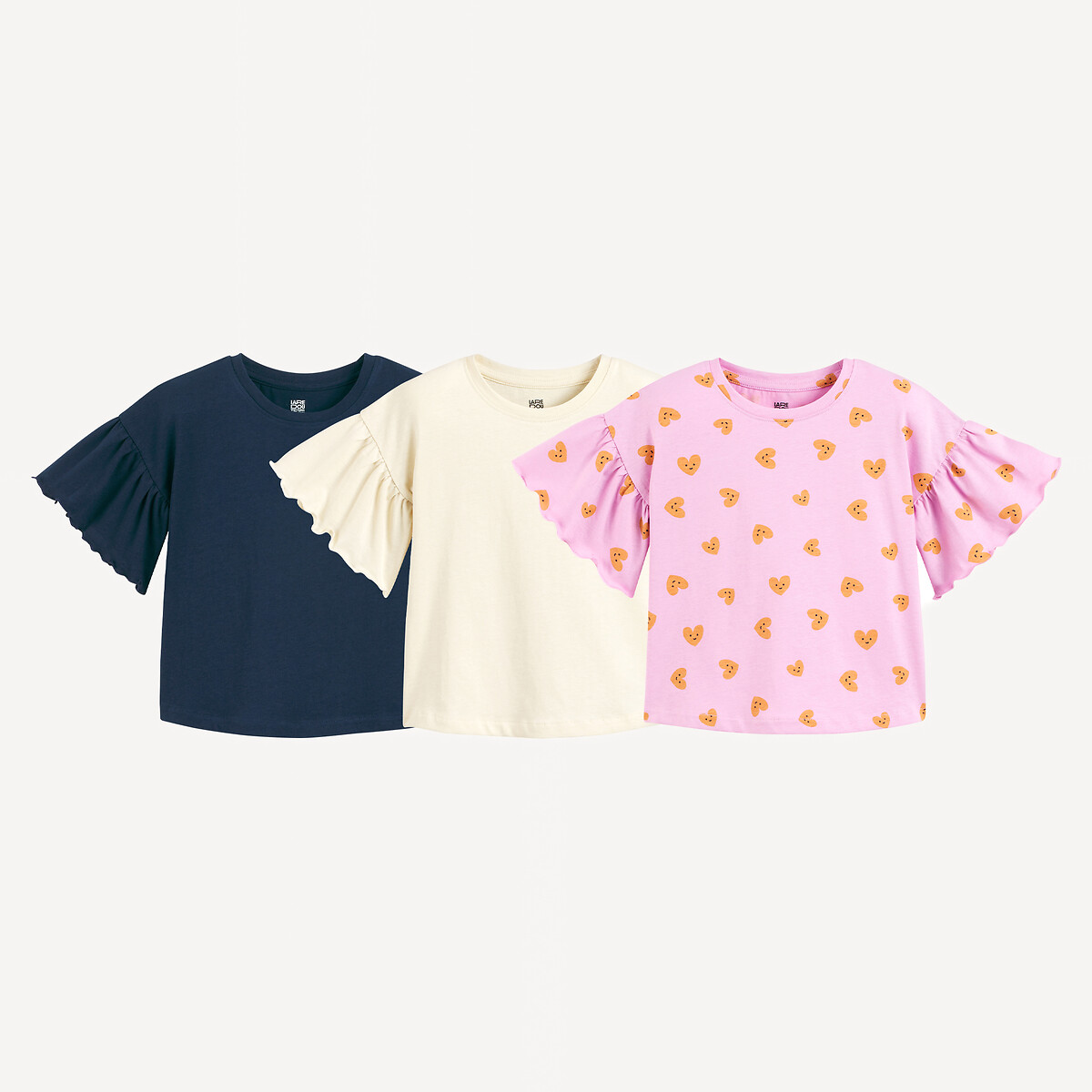 COLEÇÃO LA REDOUTE<br>Conjunto de 3 camisetas com babados nas mangas curtas