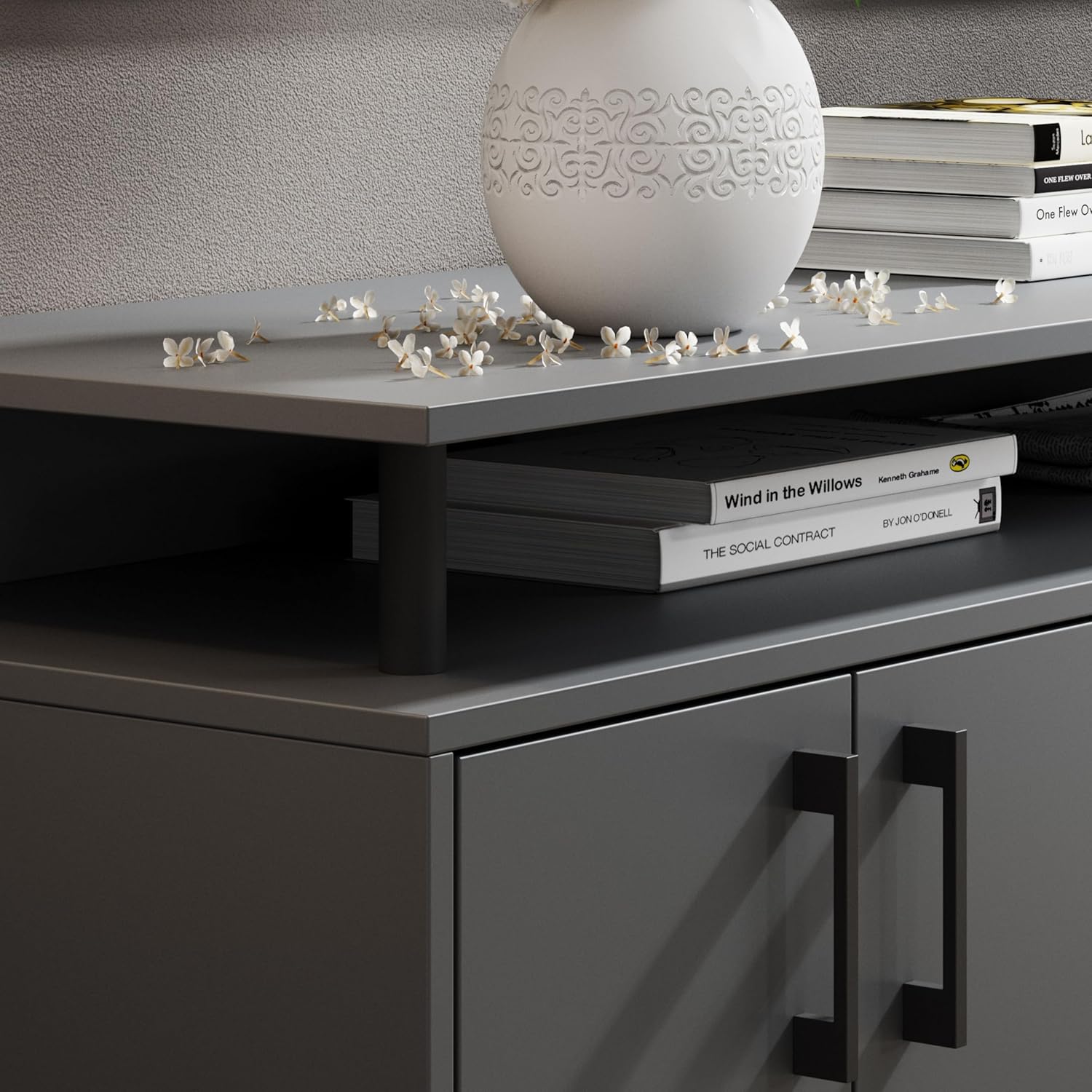 Drift Highboard mit Ablage in Anthrazit - Moderner Wohnzimmerschrank mit Schubladen und viel Stauraum für Ihren Wohnbereich - 139 x 90 x 34 cm (B/H/T)