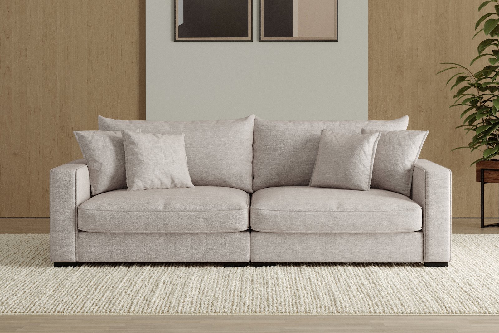 Rossi Lux 3-seter sofa Tekstil Beatto 1027 Lys Grå, arm B med sorte ben. Lux Komfort.