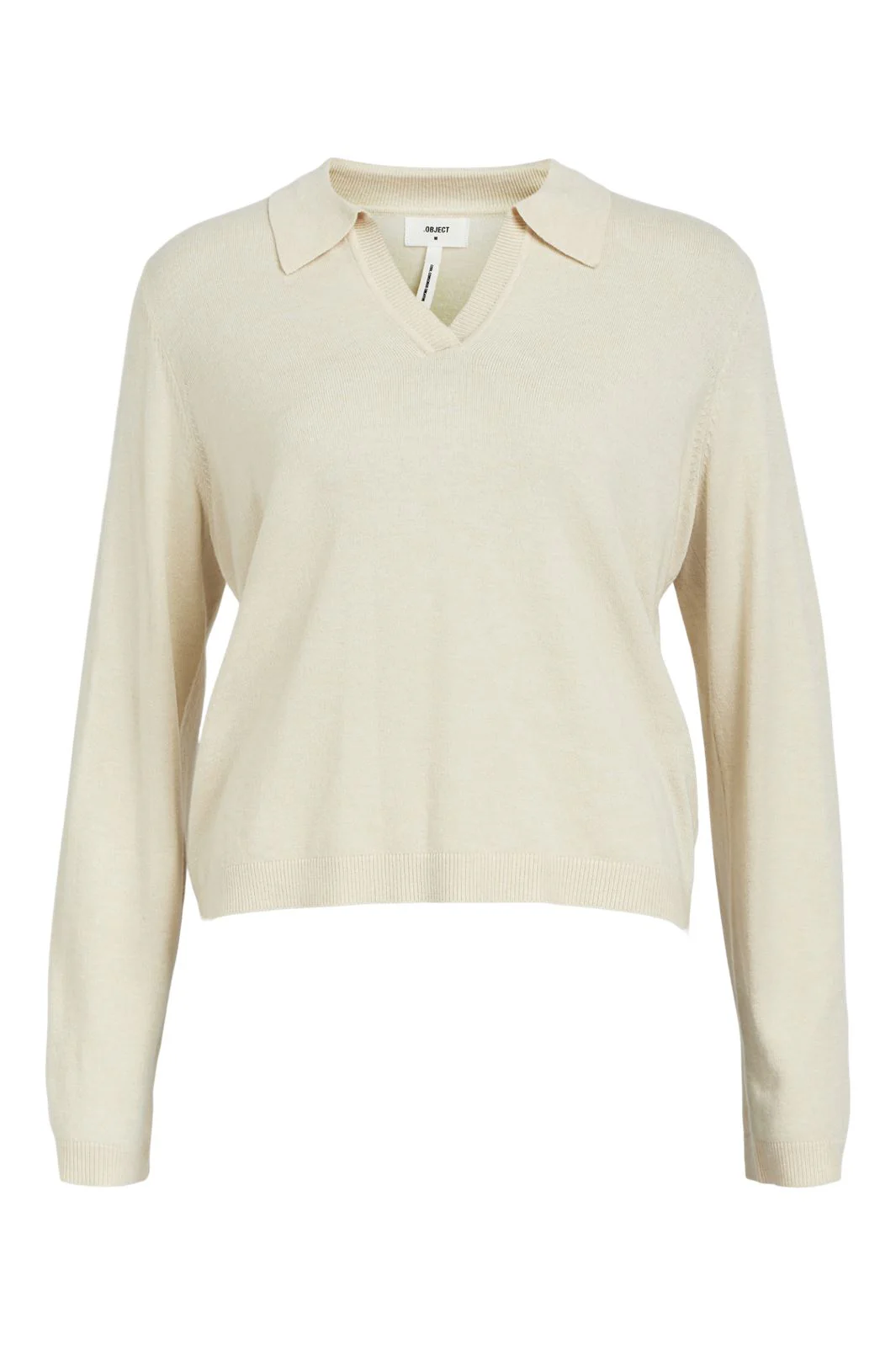 Object Objthess L/S V-Neck Knit Polo 4268438 sandshell melange