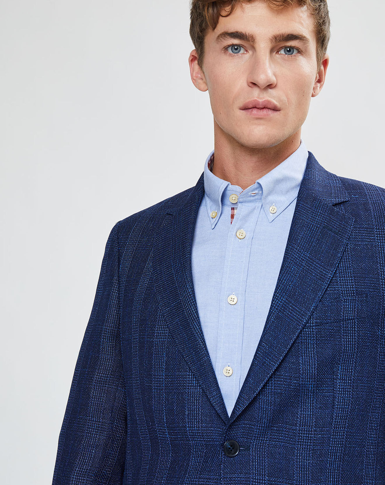 Hackett London Veste en Laine & Lin mélangés Light Prince de Galles bleu foncé