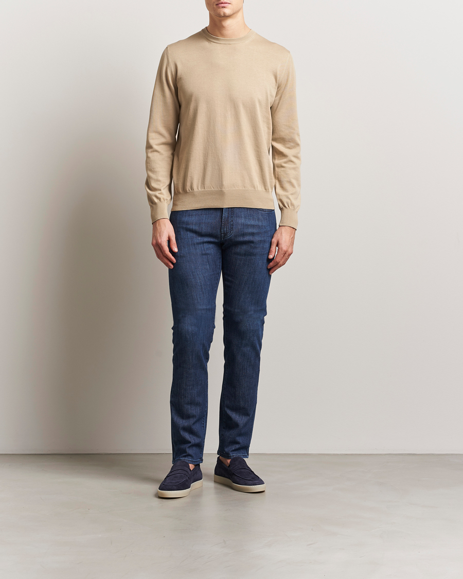 Canali Cotton Crew Neck Pullover Beige