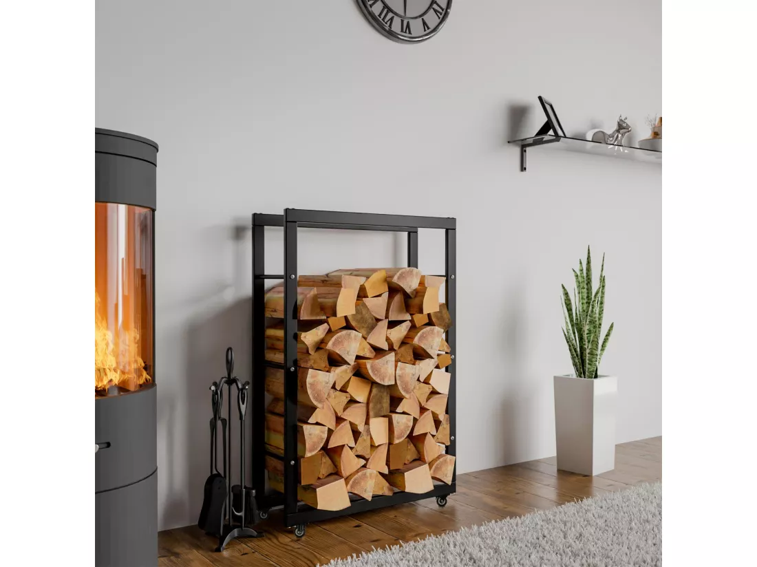 Etagère bois de cheminée - Métal - 25x60x100 cm - Noir - Keri