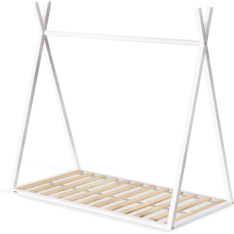Lit tipi Maralis en bois de hêtre avec finition blanche pour matelas de 70 x 140 cm