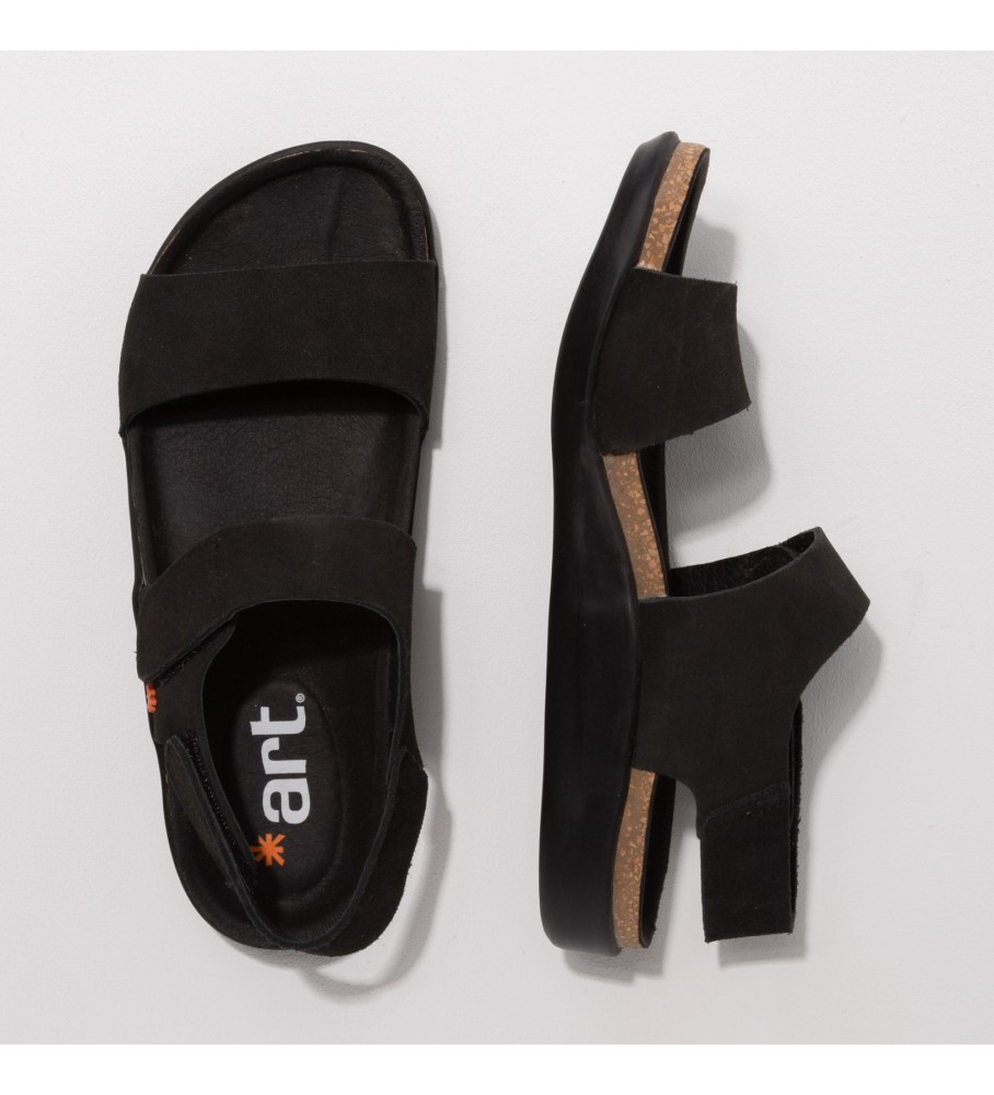 Sandálias Art Leather com dorso em couro preto Biarritz