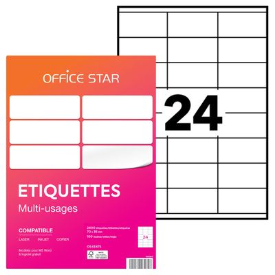 Office Star - 2400 Étiquettes multi-usages blanches - 70 x 36 mm - réf OS43475