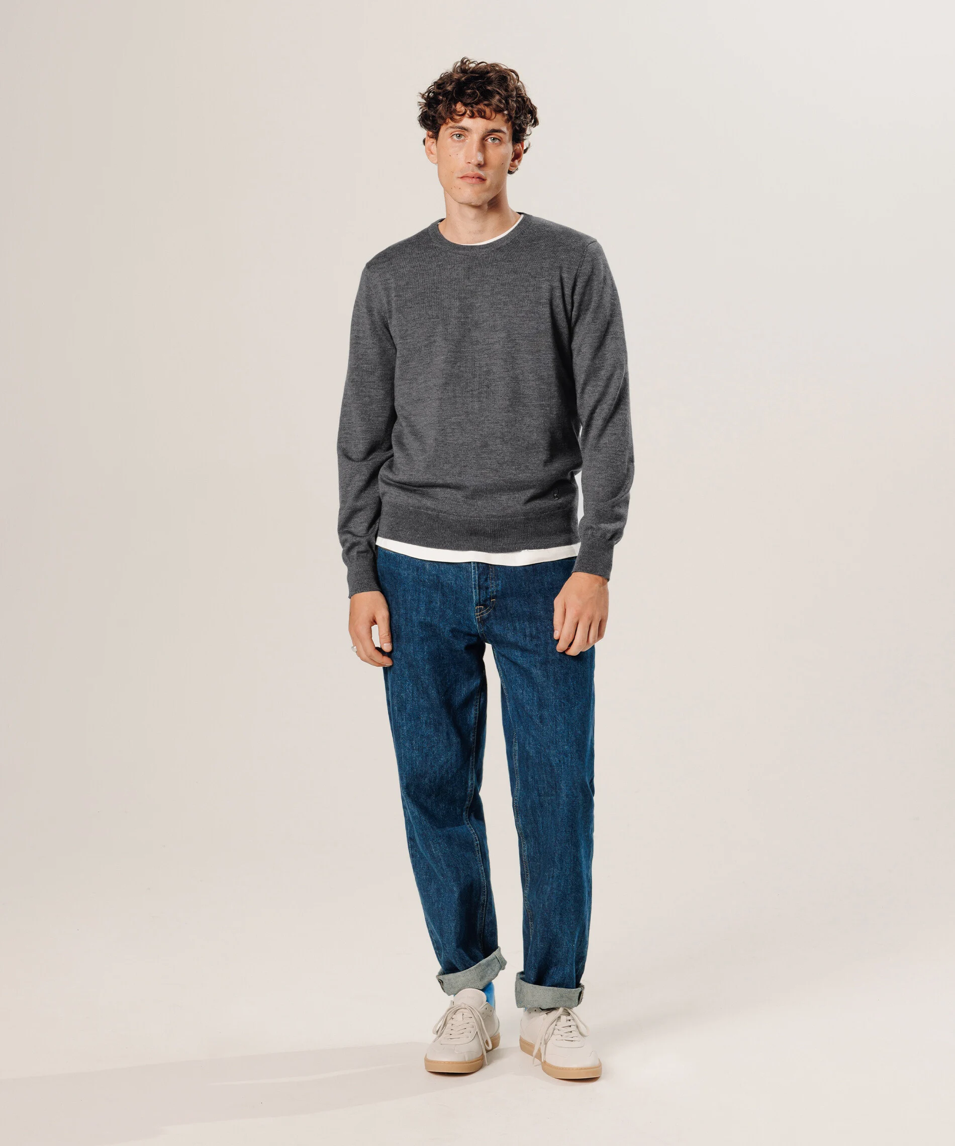 Pull col rond en laine mérinos | Gris