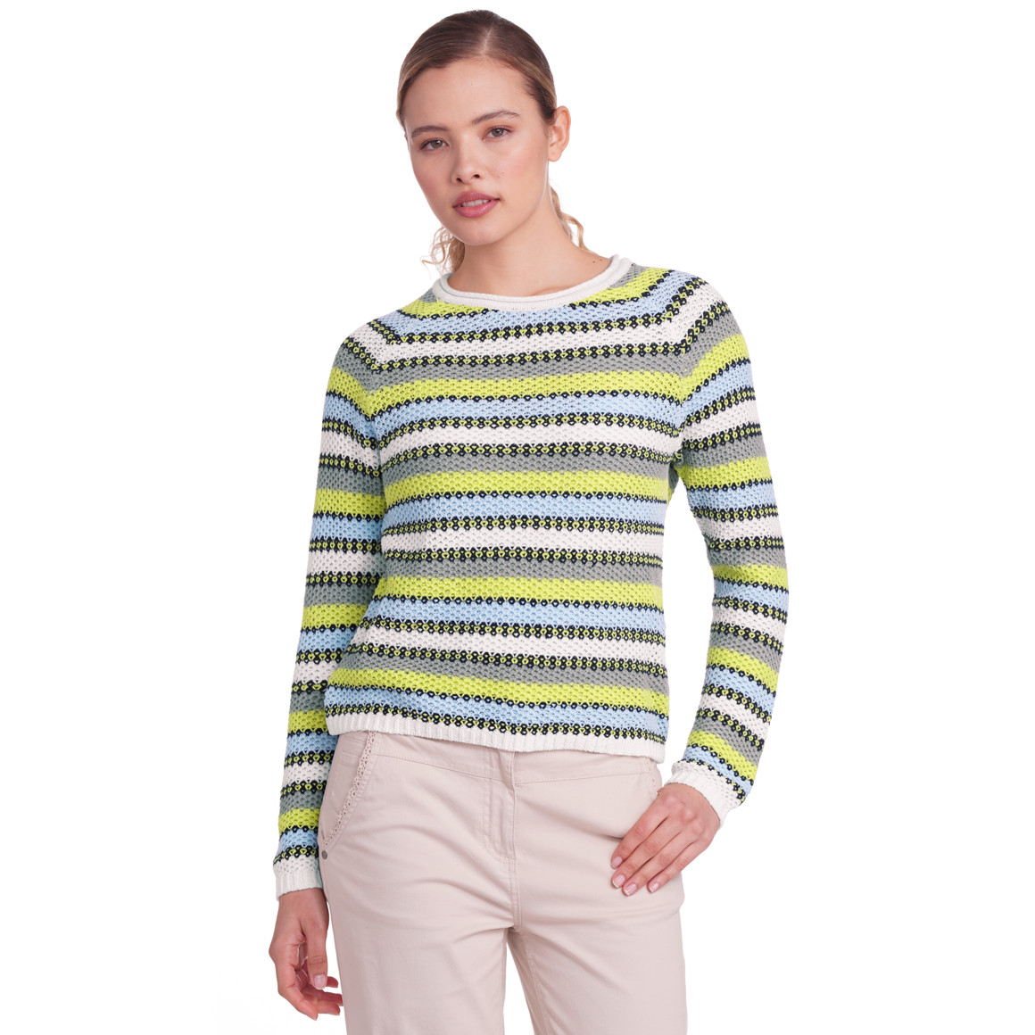 Gina Damen Pullover mit Streifen hellgrün / hellblau / cremeweiss