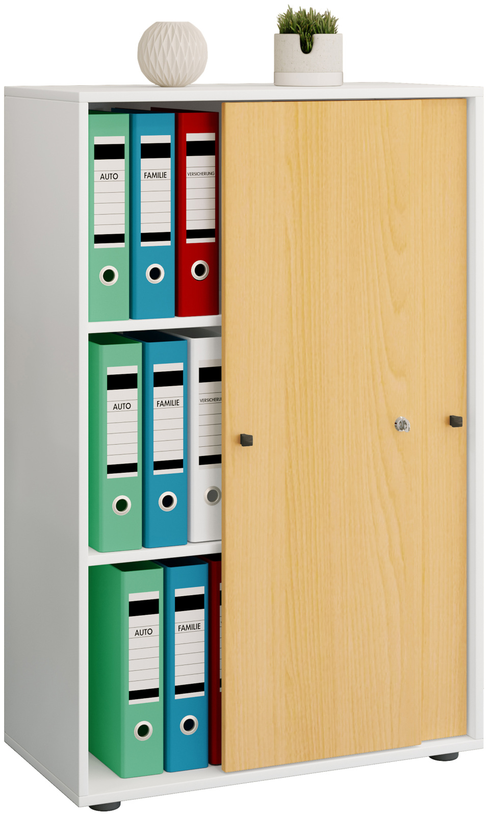 Büroschrank LONA XL - Buche - weiß - mit Schiebetüren - 110 cm hoch