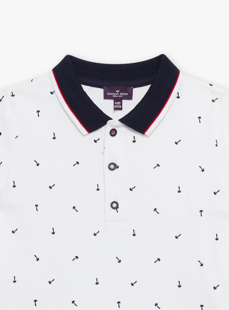 Polo écru à imprimé palmiers