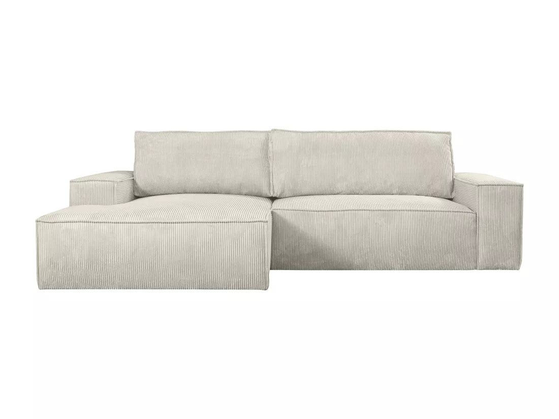 Canapé d'angle gauche convertible en velours côtelé beige AMELIA