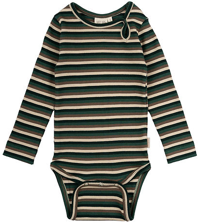 Petit Piao Body l/æ - Rib - Modal - Emerald Green/Multi Stripe