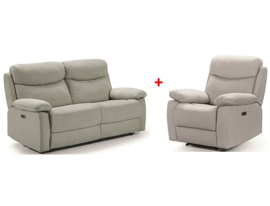 CONCEPT1 - Salon tissu Mallorca gris 3 places électrique + fauteuil elec