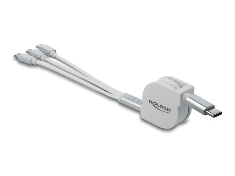 Delock USB-Ladekabel USB C - Lightning/Micro-USB B/USB C 0. Delock USB Type-C 3 in 1 Aufrollladekabel für Lightning / Micro USB / USB Type-C weiss