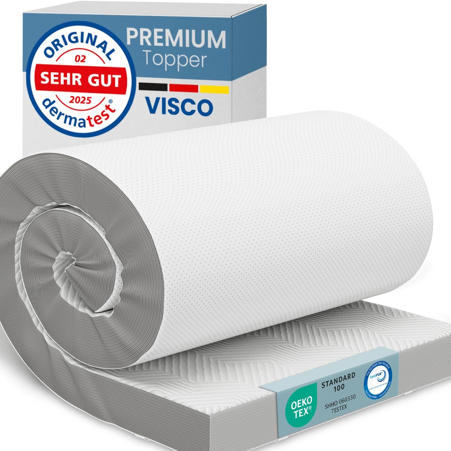 ELONEO Viscoelastischer Matratzen Topper 160x200cm, Matratzentopper mit Memory Foam Effekt, 8 cm Höhe, Matratzenauflage für Bett und Boxspringbett inkl. atmungsaktivem Mesh-Bezug und Eckschlaufen