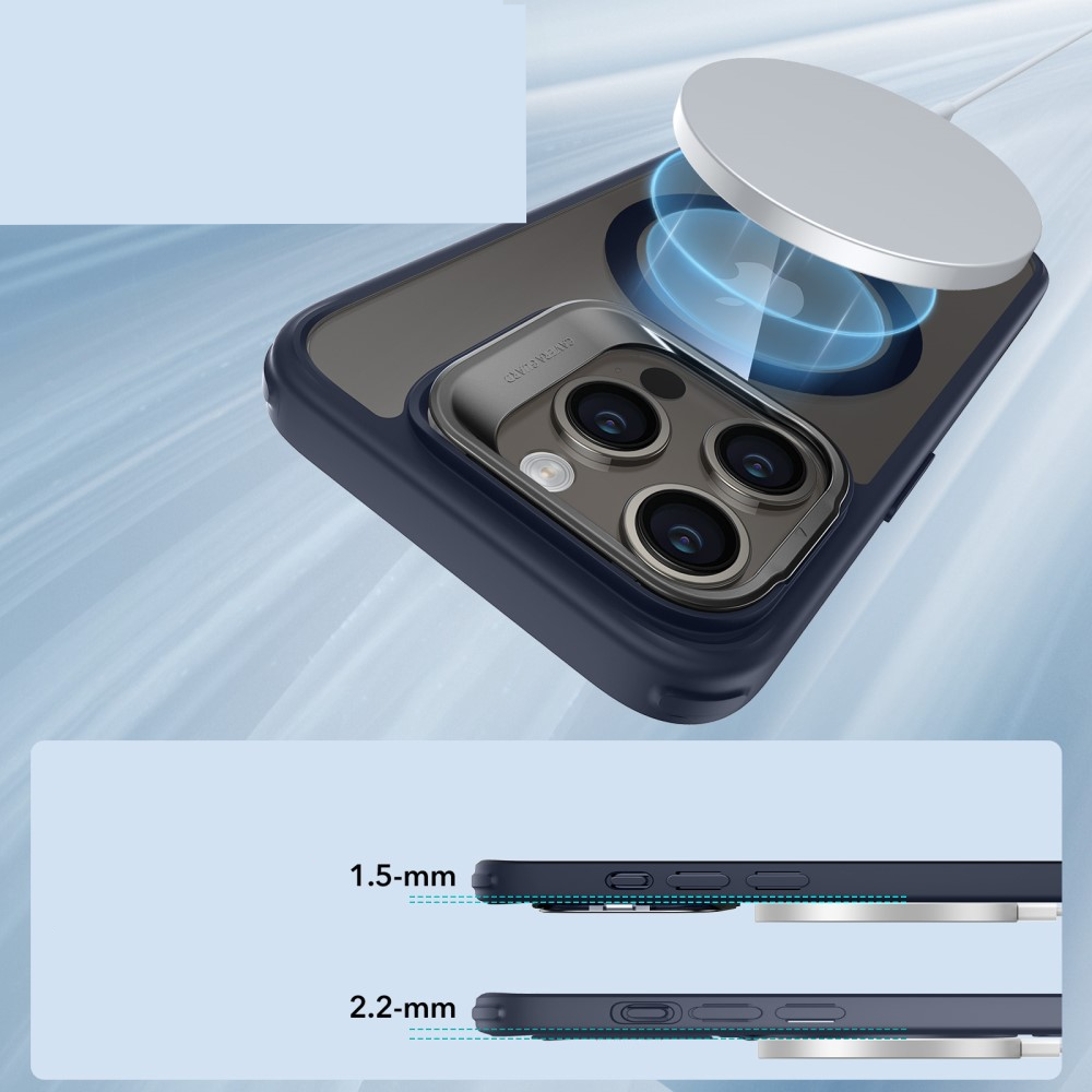iPhone 15 Pro Max Magnetic Series MagSafe Hülle   Kamera Kickstand - Dunkelblau / Transparent