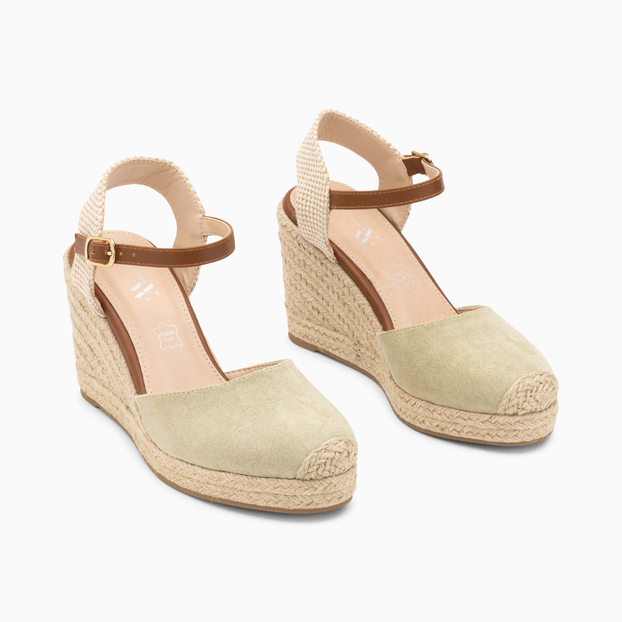 Sandales à talon, Compensées-Sandales compensées Mariana vert pastel