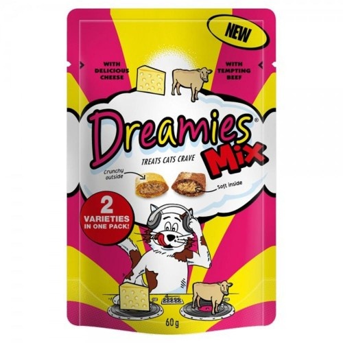 Petiscos de queijo e carne para gatos, sabor natural.