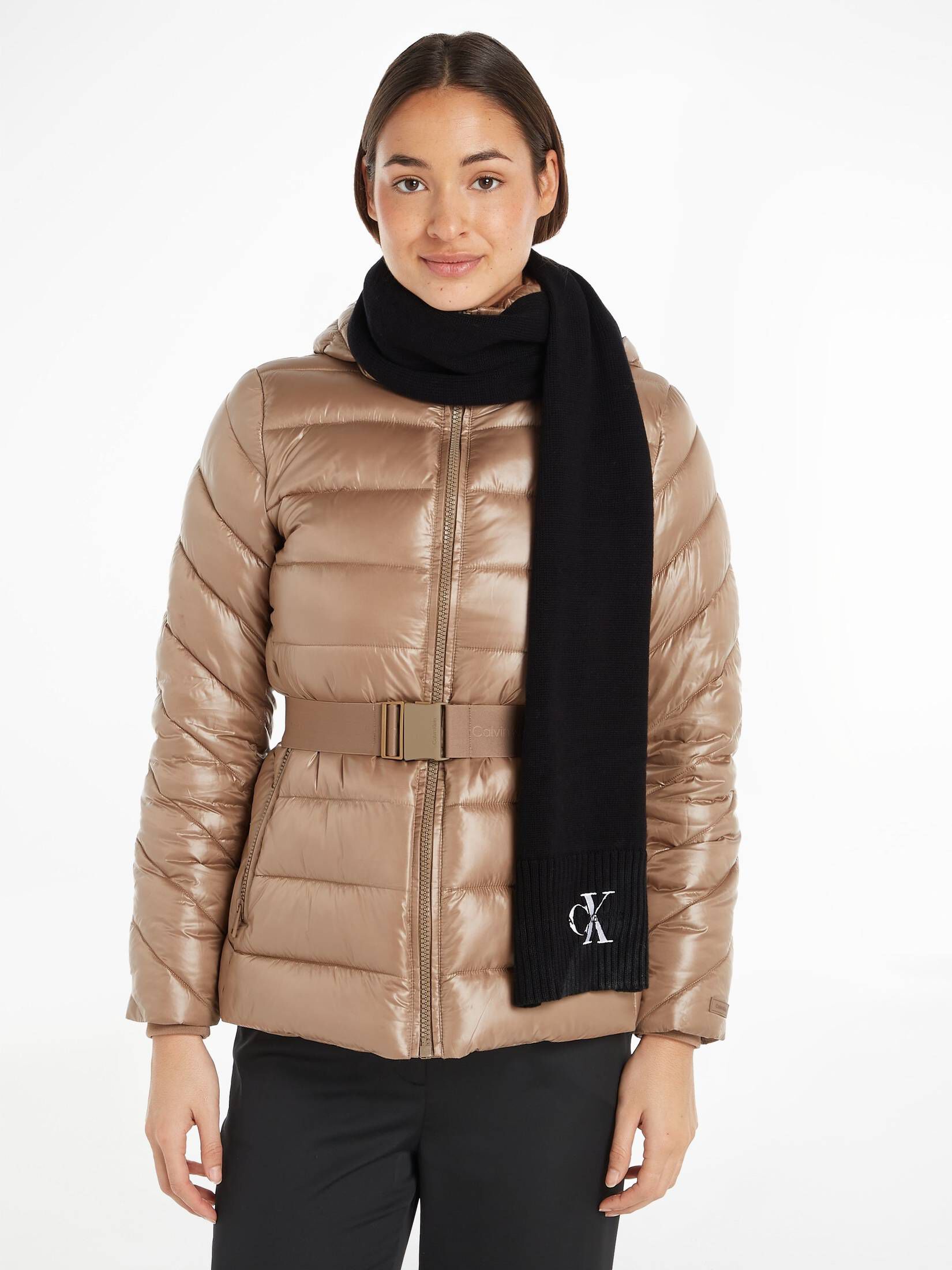 CALVIN KLEIN JEANS| Strickschal MONOLOGO EMBRO KNIT aus Bio-Baumwolle