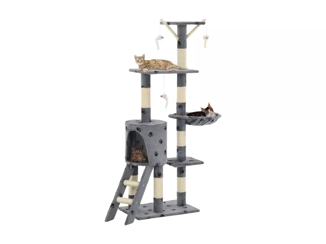Arbre à chat avec griffoir en sisal 138 cm Gris Motif de pattes