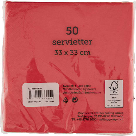 Salling ensfarvede servietter 33x33 cm 50-pak - Rød