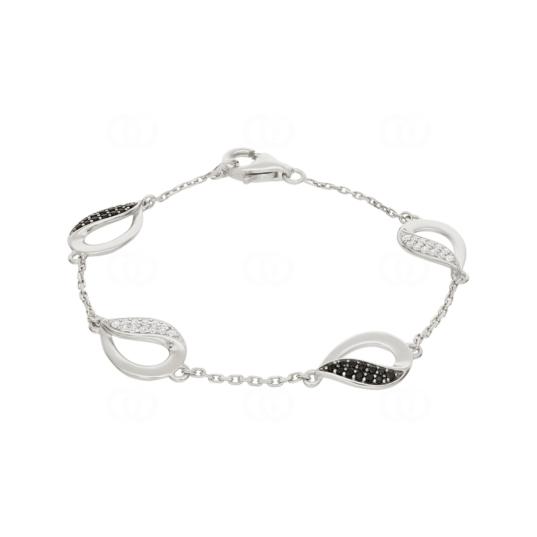Armband 925 Silber rhodiniert mit Zirkonia schwarz / weiss 18cm