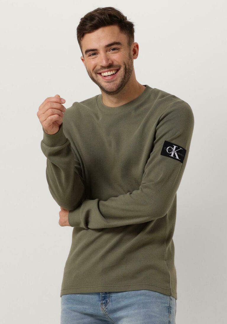 CALVIN KLEIN olijf calvin klein trui badge waffle ls tee