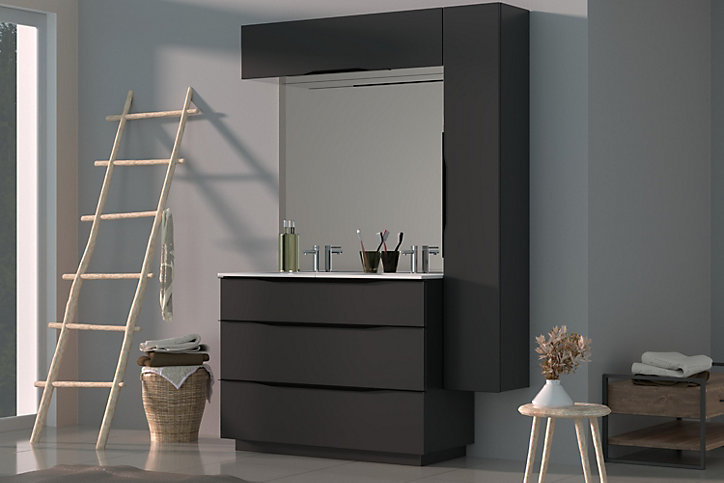 Meuble de rangement salle de bains haut Pamili noir mat 120 cm