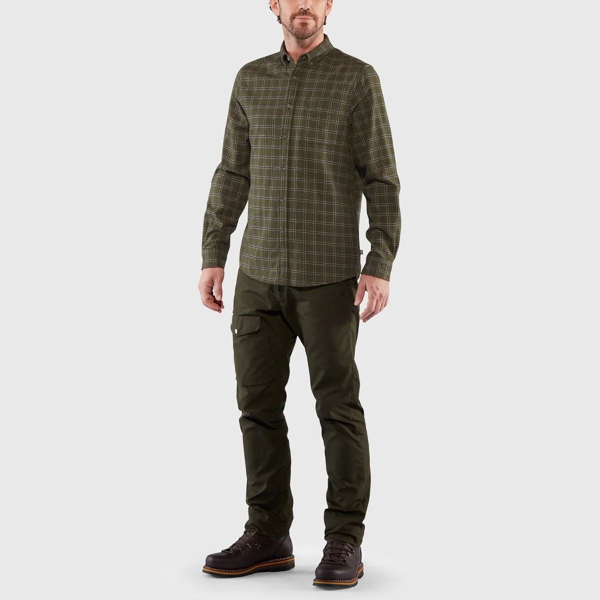 Fjällräven Men's Övik Flannel Shirt Laurel Green-Indigo Blue