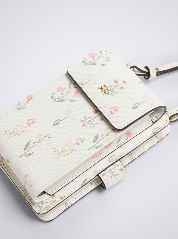 Bolsa para celular com estampa floral - Off-White