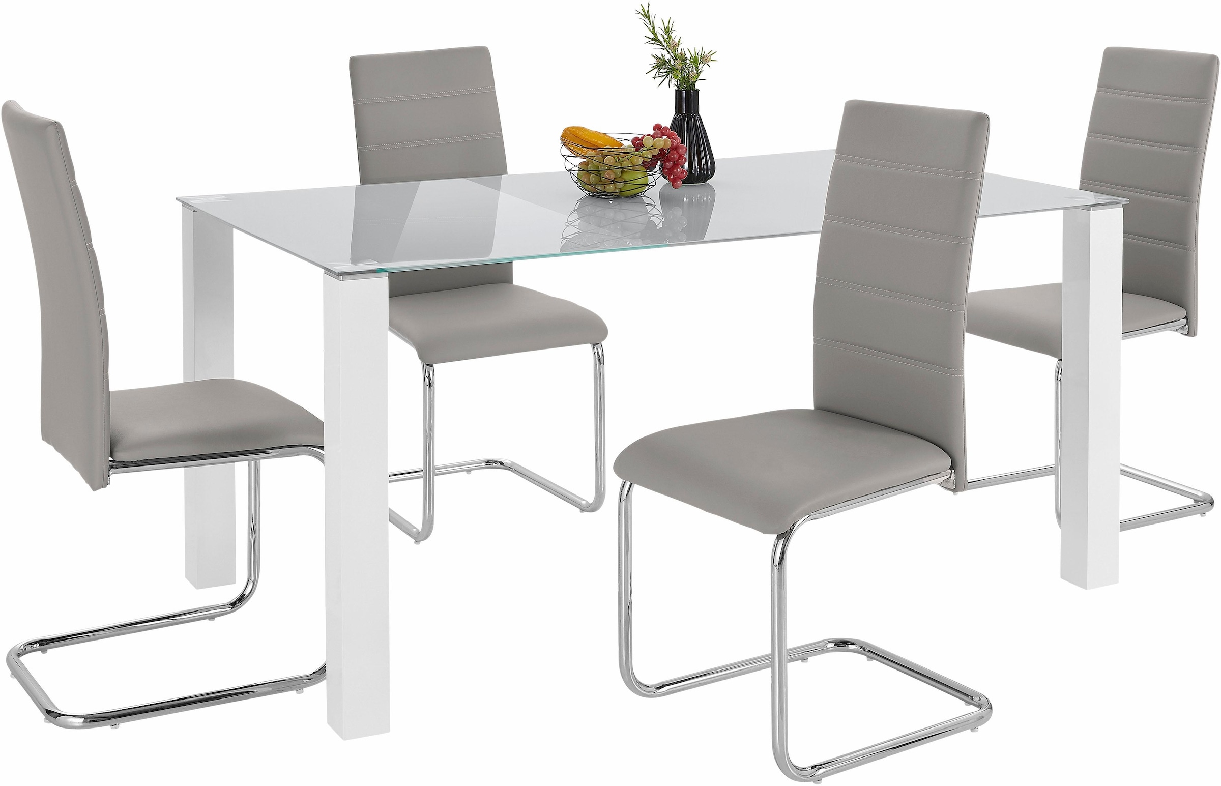 INOSIGN Essgruppe »Normadora« Set, 5 Stk. tlg. mit Glastisch, Freischwinger belastbar bis 120 KG