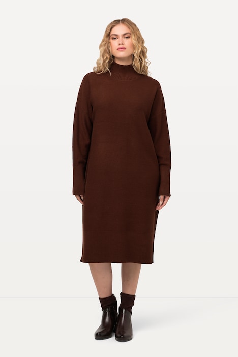 Strickkleid, Oversized, Stehkragen, Langarm, Midikleid