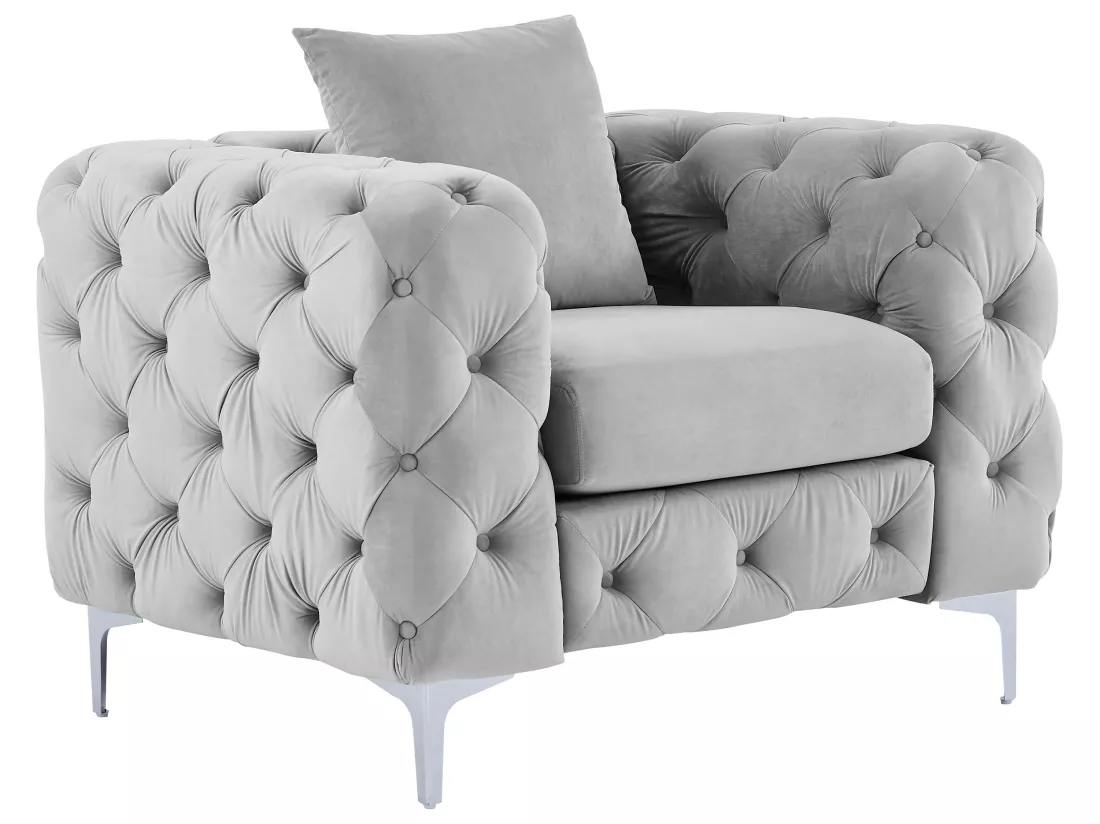 Canapé 3 places et fauteuil en velours gris clair EDWINA