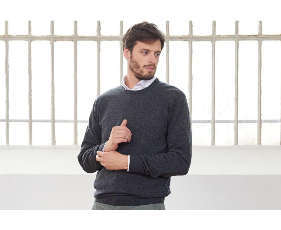 Pull laine homme col rond Gris Anthracite Chiné - CONAN