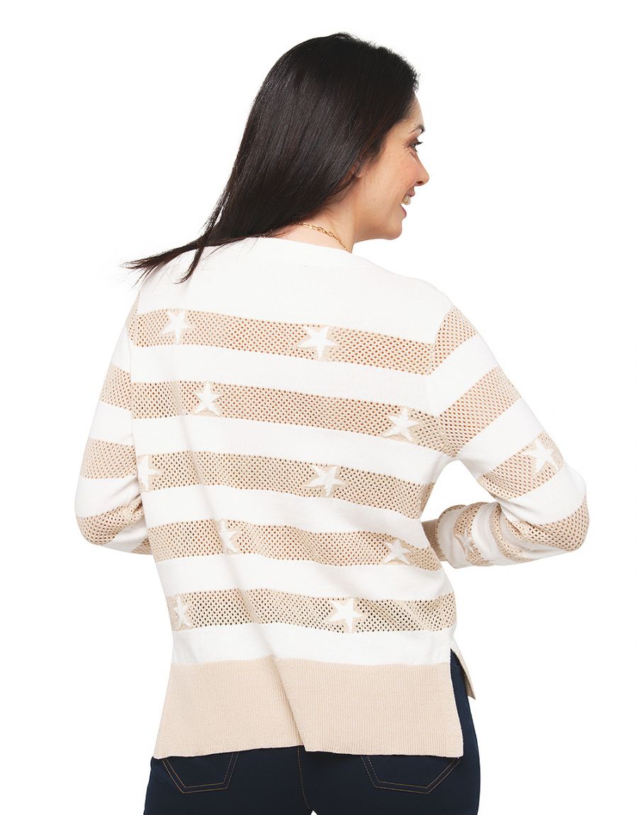 Pull rayé beige écru