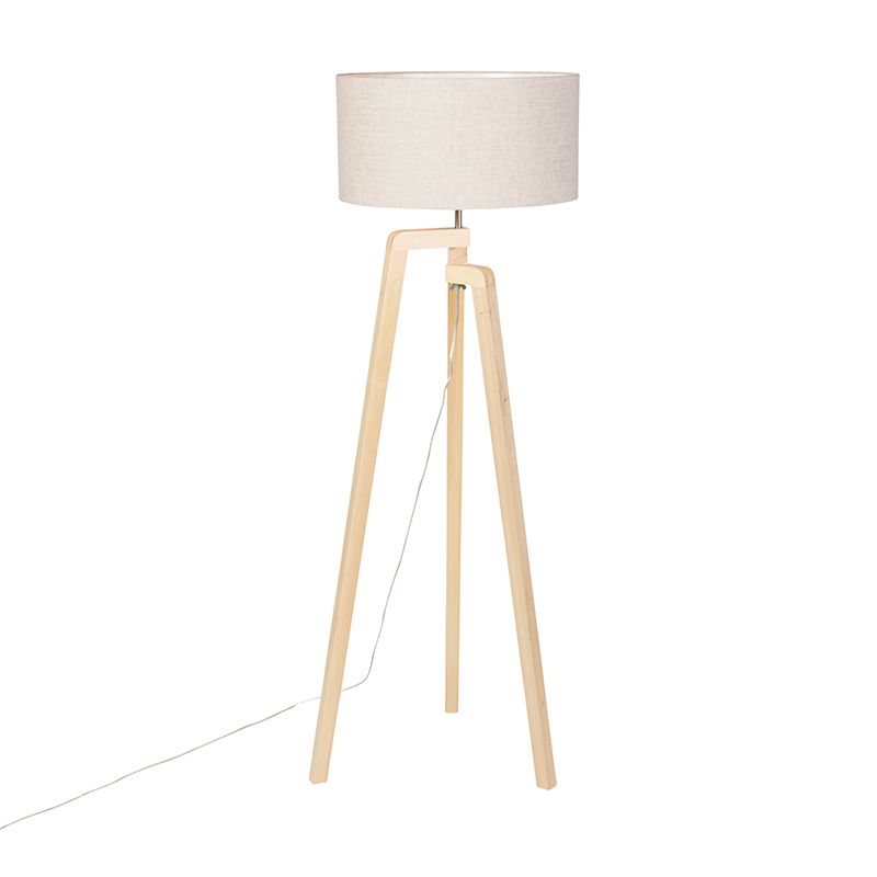 Vloerlamp tripod hout met peper kap 50 cm - Puros