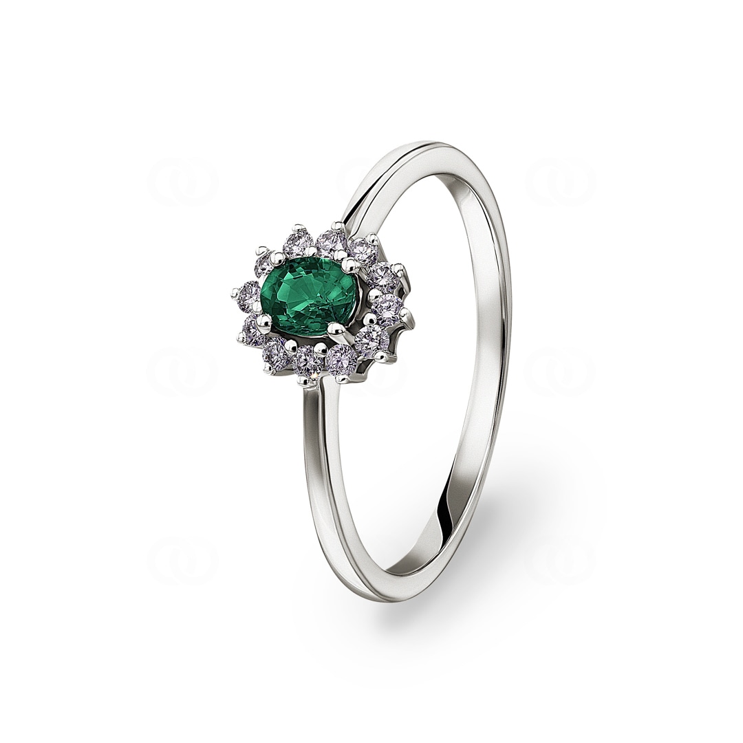 Smaragdring 750/18 K Weissgold mit Diamanten 0.15 ct H/si