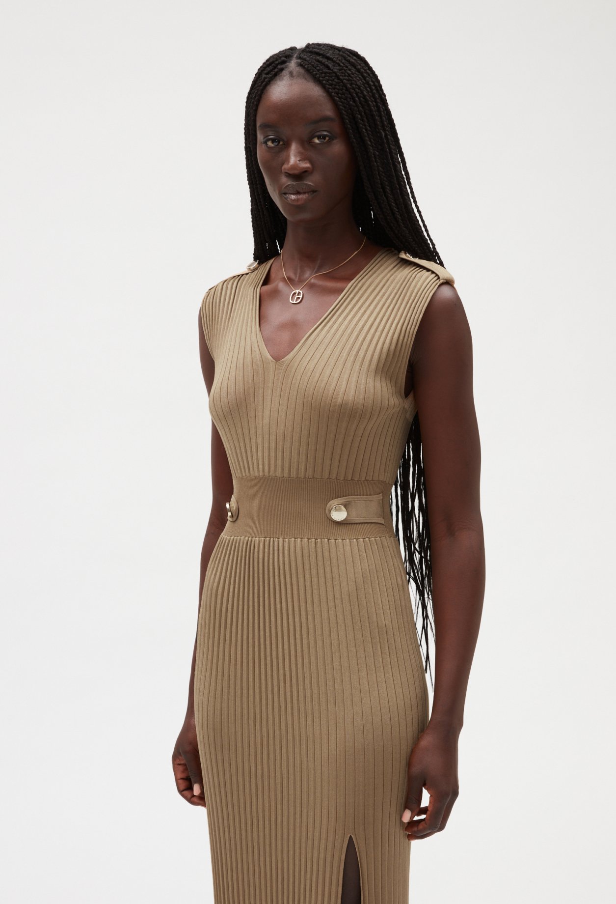 Robe longue maille beige