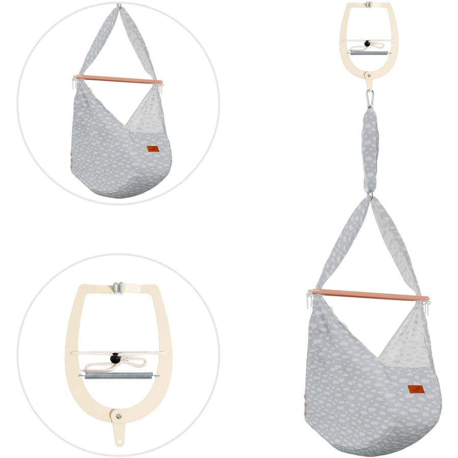 SCHMUSEWOLKE Baby Federwiege Clouds BabyBlue mit Türklammer Beige