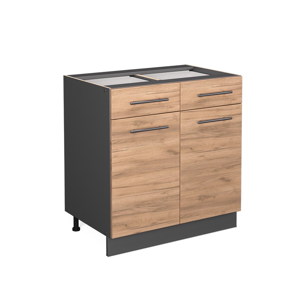 Vicco Schubunterschrank Küchenschrank Küchenmöbel Fame-Line Anthrazit Eiche modern 80 cm Küche Einbauküche Drehtür Schublade Einlegeboden Blende Küchenzeile