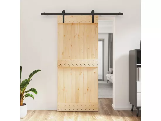 Porte coulissante et kit de quincaillerie 90x210 cm pin massif