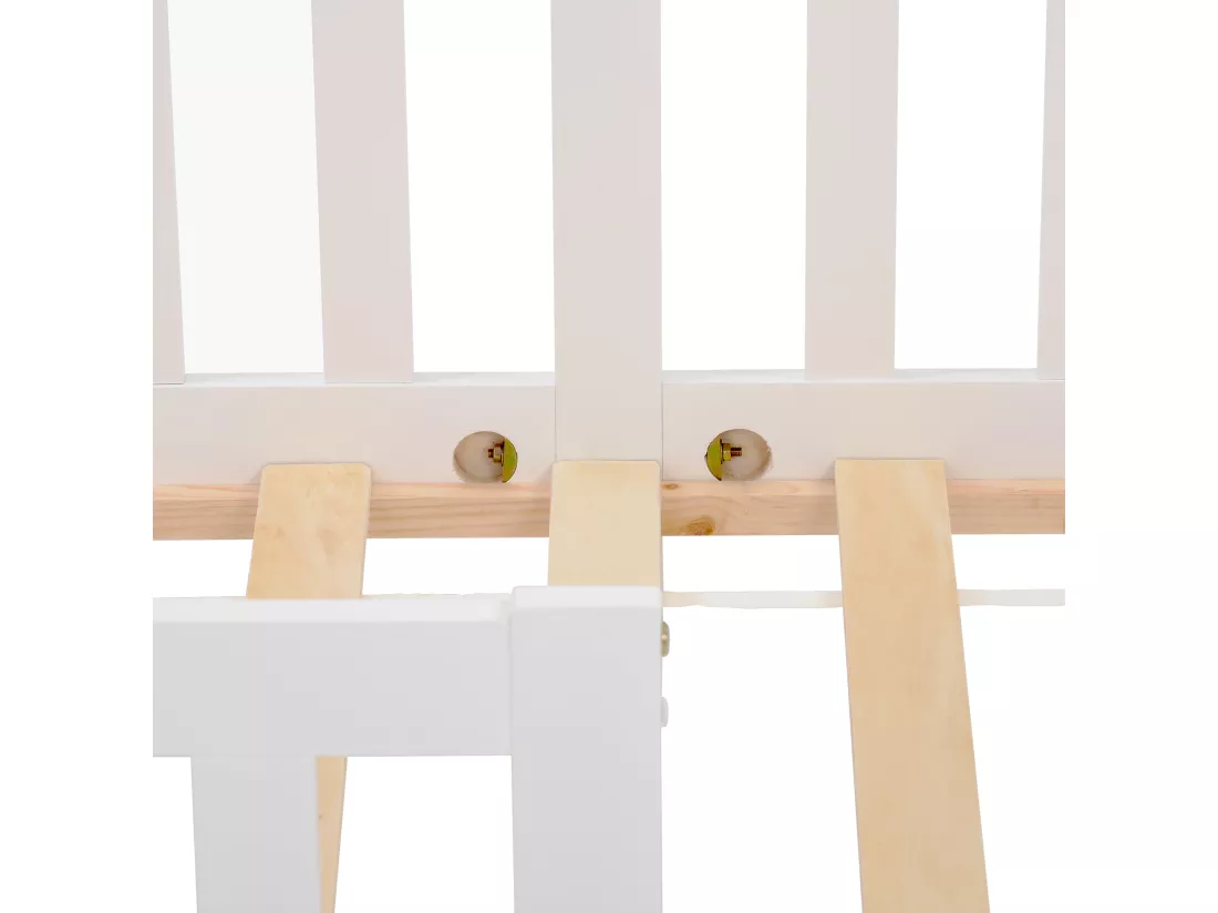 Lit cabane pour enfant, bois massif avec clôture et sommier à lattes, pour chambres d'enfants, blanc (200x90cm)