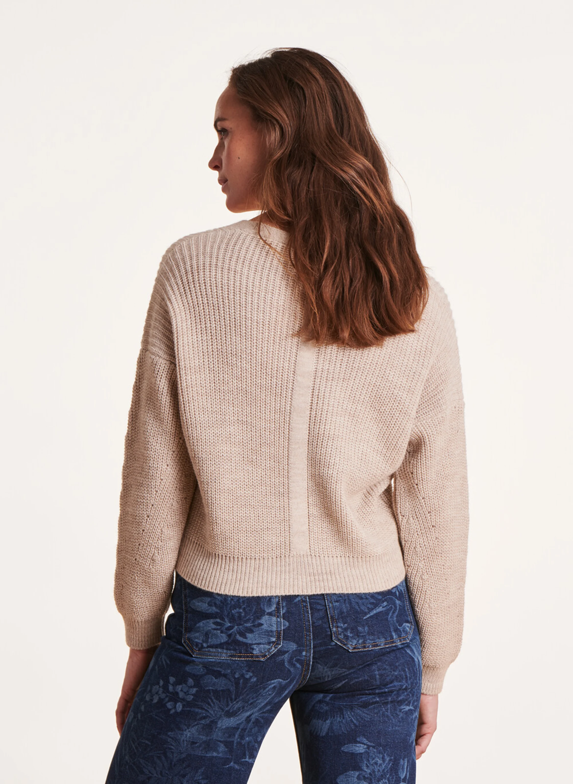 Gilet col V en maille mélangée | Blanc