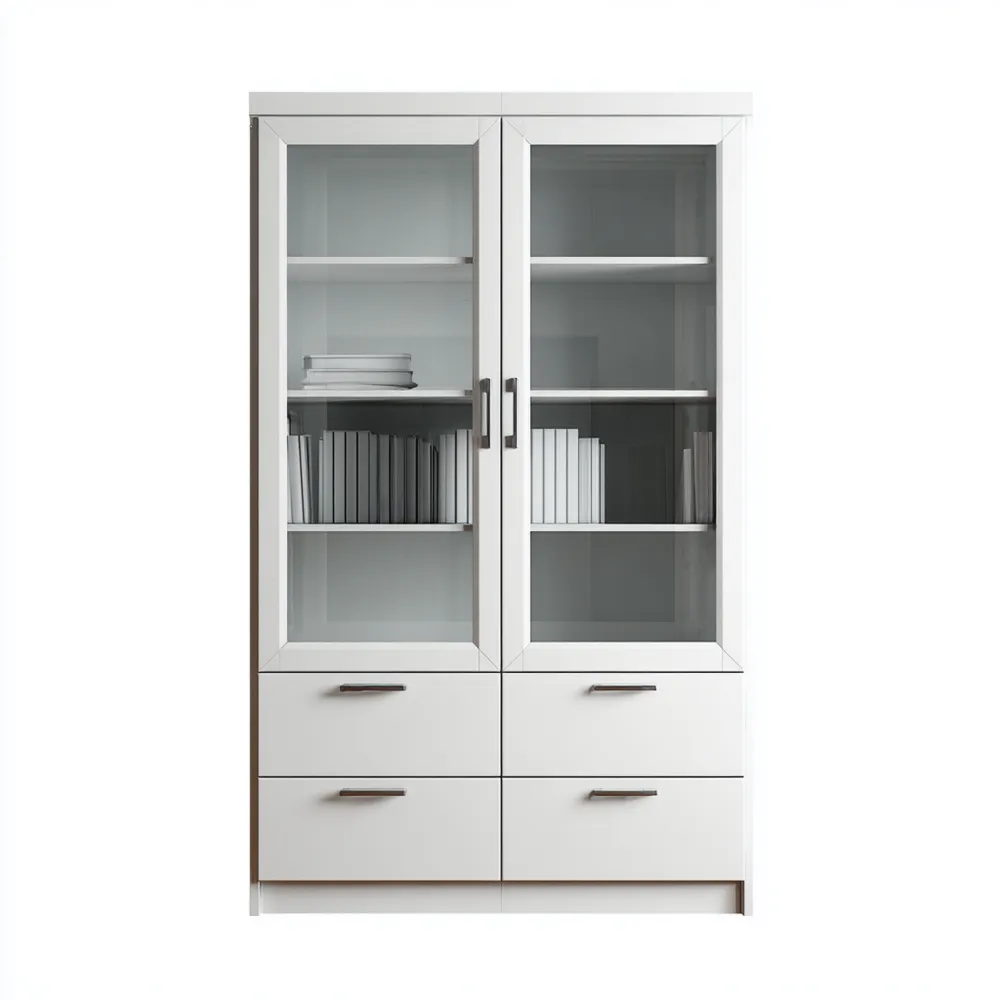 Moderner Vitrinenschrank 120x40x200 cm aus Glas und Holz – Weiß