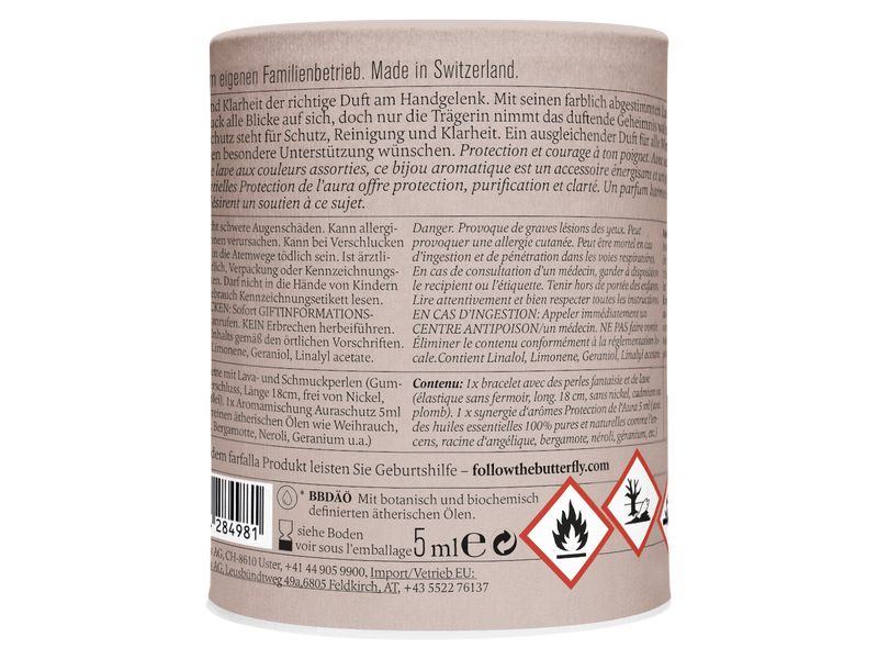 Farfalla Geschenkset Duftarmband Beschütztsein 5 ml Aromatisches Duftarmband für Wohlbefinden