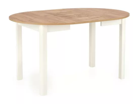 Table à manger ronde 100cm extensible avec plateau aspect chêne et pieds blancs CARENE