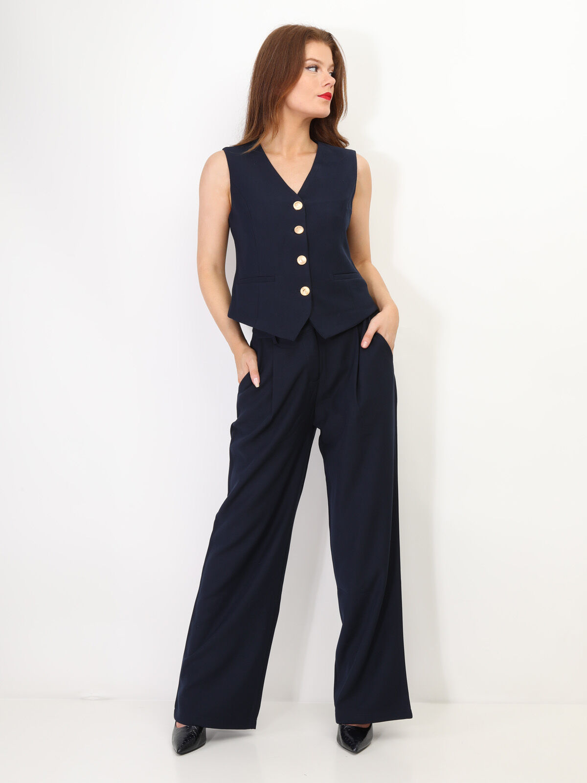 Gilet de costume à boutons officier- Bleu marine