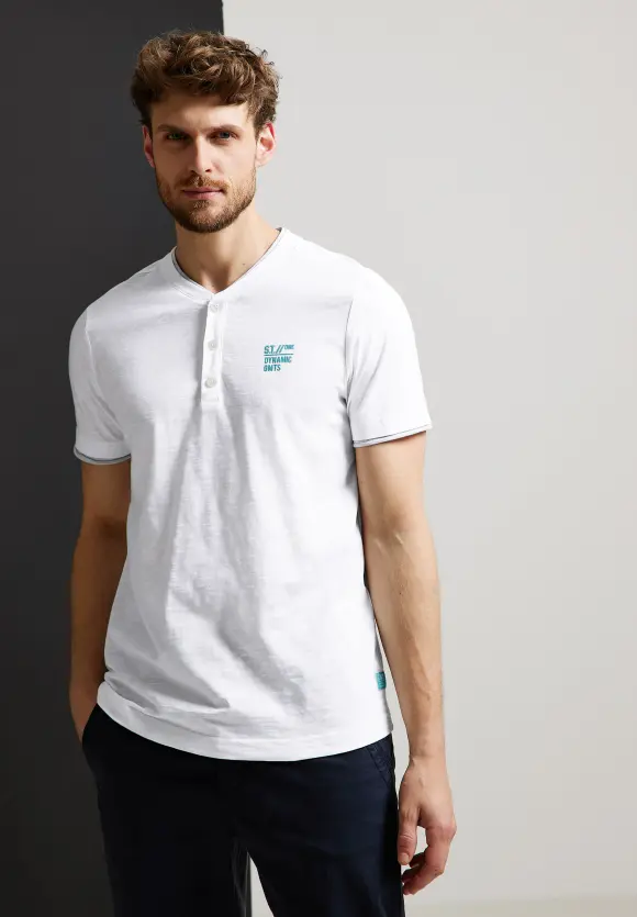 T-Shirt mit Henleyausschnitt - White