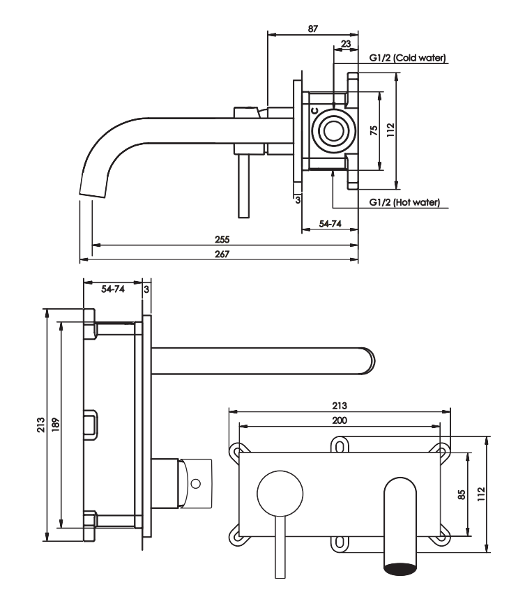 Brauer Gold Edition ColdStart wastafelkraan inbouw gebogen uitloop met achterplaat model B2 geborsteld messing PVD