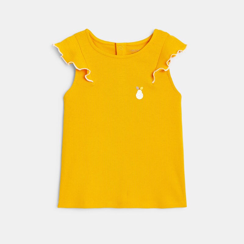 Débardeur maille côtelée à volants jaune bébé fille Jaune